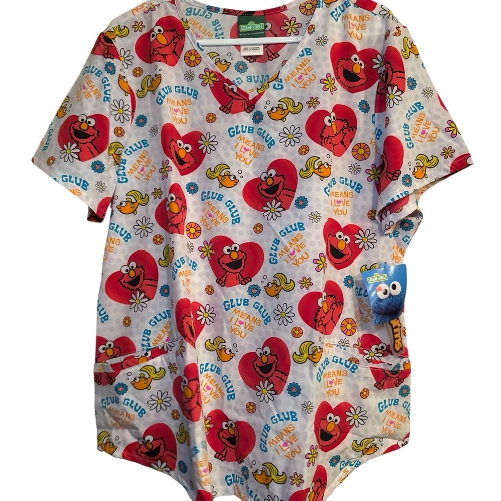 Colorful Elmo Print Scrub Top Size XL